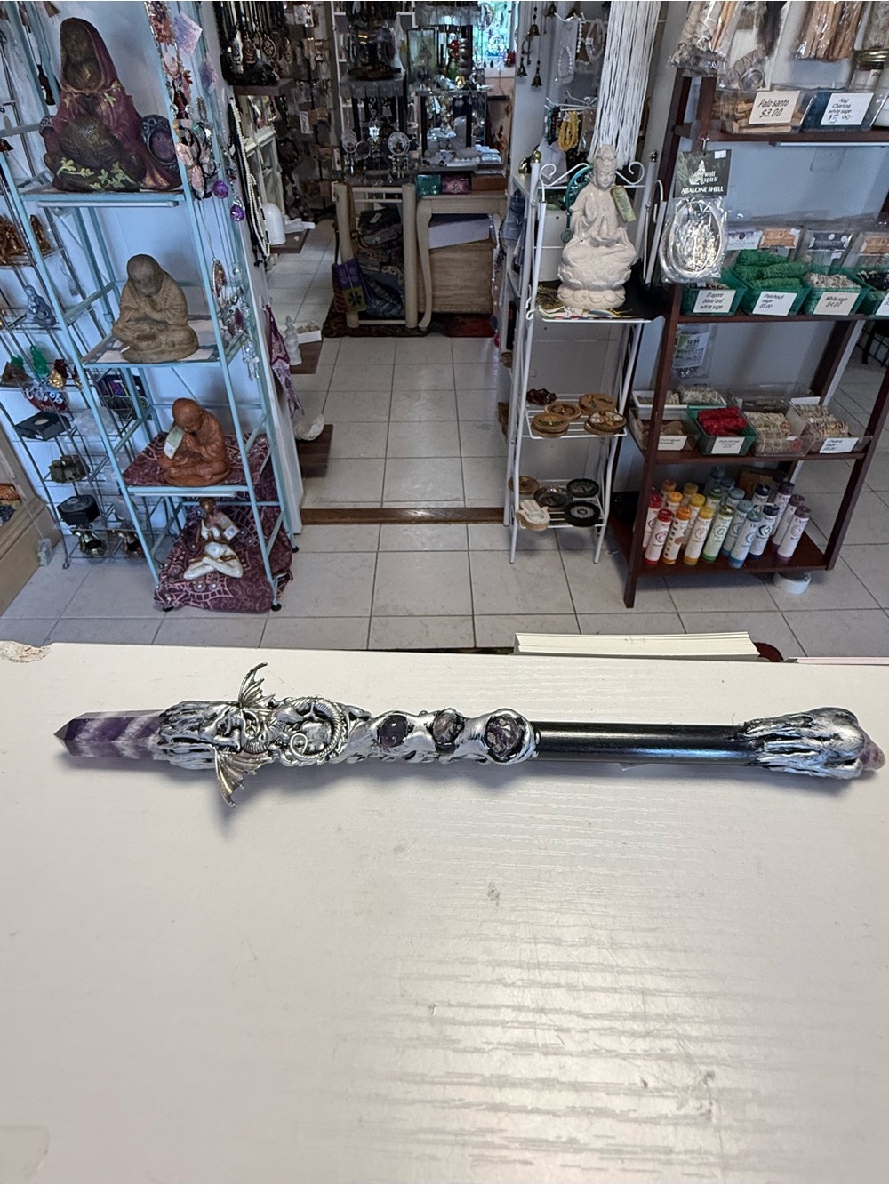 Crystal-Tip Decorative Wand with Amethyst Point